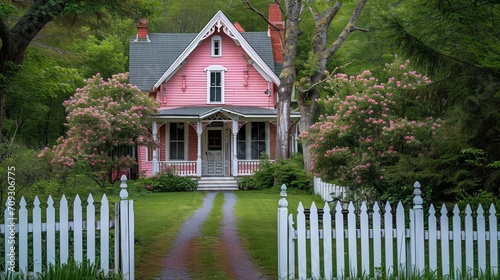 Pastel House and White Picket Fence