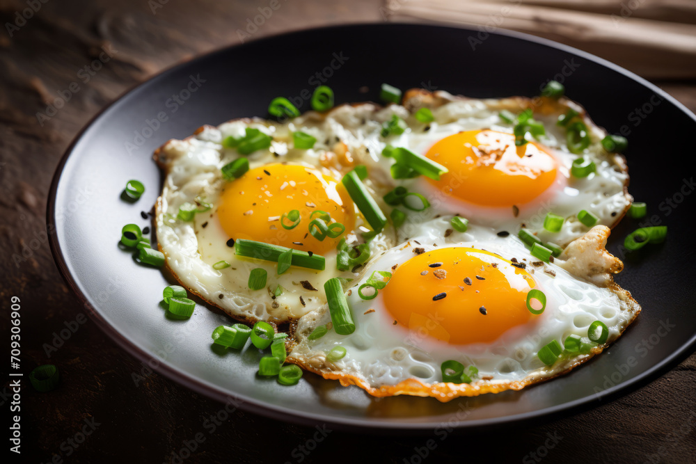 fried eggs with fresh green onions. close-up. chicken egg meal, protein-rich breakfast. cooking at home. fried eggs with fresh green onions. close-up. chicken egg meal, protein-rich breakfast. cooking at home.