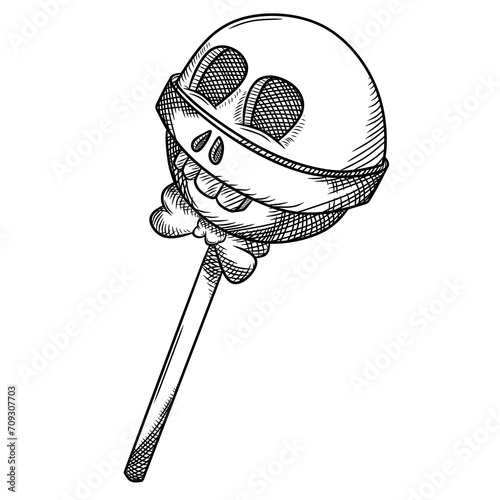 Cute skull lolipop black and white vector image