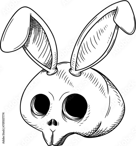 Cute rabbit skull black and white vector image