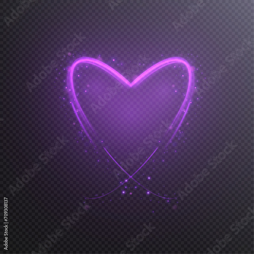 Glowing heart, purple glowing heart. Glowing heart. Modern heart design.