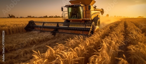 harvest wheat using a tractor machine
