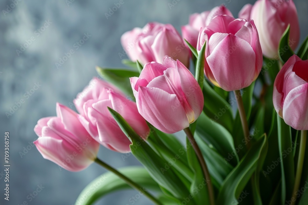 Softly lit, shallow depth pink tulip bouquet