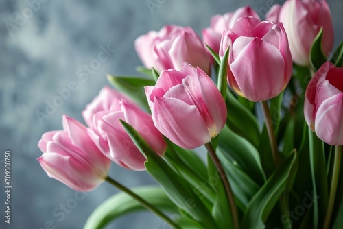 Softly lit, shallow depth pink tulip bouquet