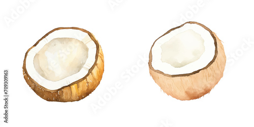 cute coconut fruit watercolor isolate white background
