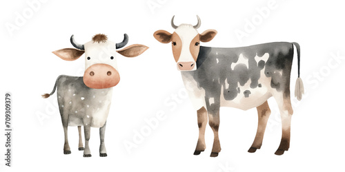 cute cow basic watercolor folk white background