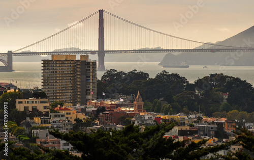 A view of the Golden Gate Bridge and the bay from Telegraph Hill, San Francisco, California, USA. photo