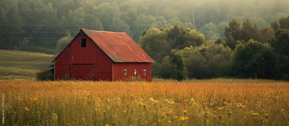 Red barn in field