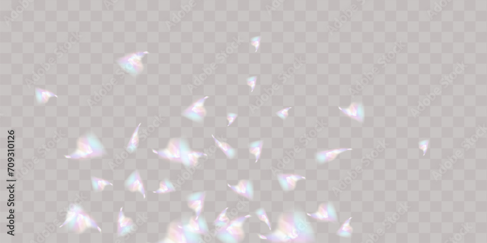 A set of colourful vector lens, crystal rainbow  light  and  flare transparent effects.Overlay for backgrounds.Triangular prism concept.
