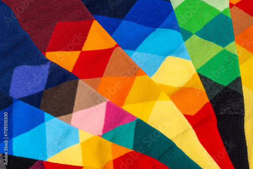 Arrangement of colorful socks with an argyle pattern