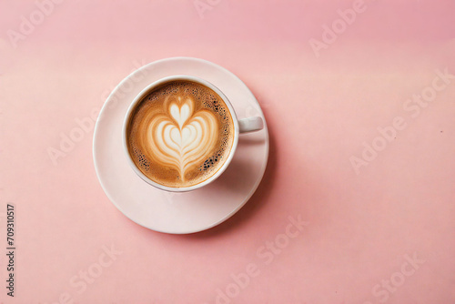 Latte Art Herz Design auf rosa Hintergrund