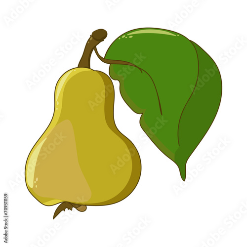 Pear. Cartoon pear fruit, pear on a white background, autumn fruit, symbol of autumn. Vector illustration of a pear fruit on a white background. Flat childish illustration of pear.Organic garden fruit