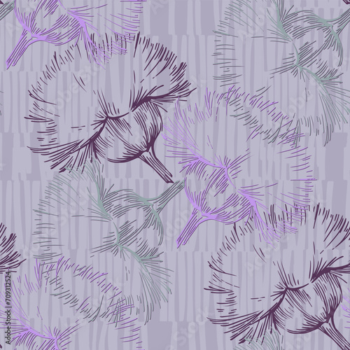 Scottish Thistle Flower Seamless Pattern. Colorful abstract flowers bouquet.