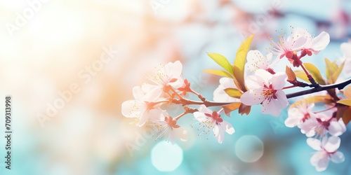 soft focus soft light illustration of beautiful pink cherry blossom flowers, generative Ai   © QuietWord
