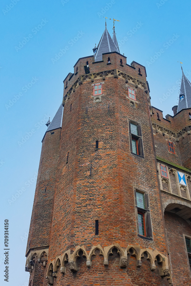 Saxon Gate (Sassenpoort) is a gatehouse in the city wall of Zwolle. Sassenpoort was built in 1409, is part of the Top 100 Dutch heritage sites. Zwolle, Netherlands.