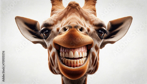 laughing giraffe on white photo