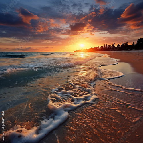 landscape with sea sunset on beach