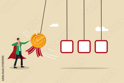 Starting to do tasks, work checklist or accomplishment, Targeting to achieve goals, project management, Businessman throwing badge to fill checkboxes.