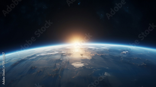 view of Earth from space during a solar eclipse, creating a dramatic and awe-inspiring image Ideal for astronomical event coverage or science educational materials