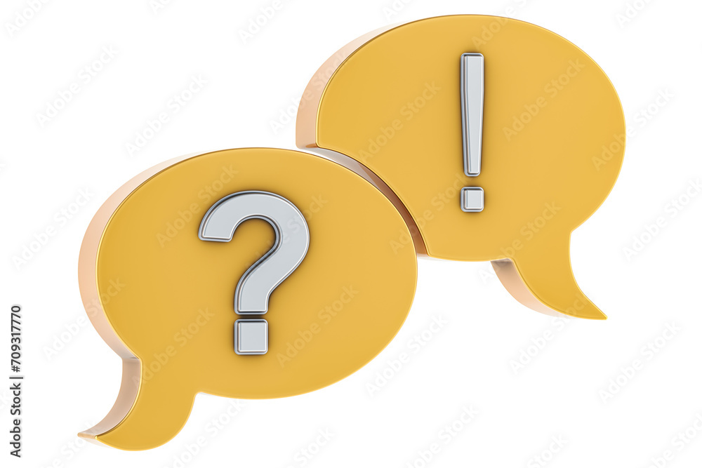 Question and Answer symbols. Golden Speech Bubbles. 3D rendering isolated on transparent background Question and Answer symbols. Golden Speech Bubbles. 3D rendering isolated on transparent background