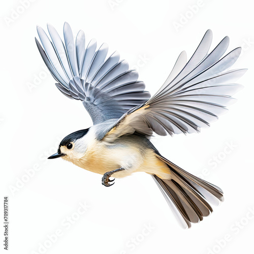 flying titmouse isolated on white background