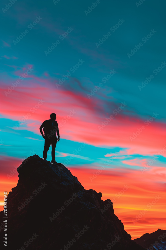 silhouette of person on the top of the mountain