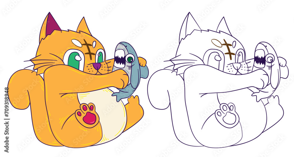 Fototapeta premium cute animal doodle illustration for book drawing coloring page