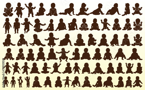 Children or Baby black silhouettes vector collection