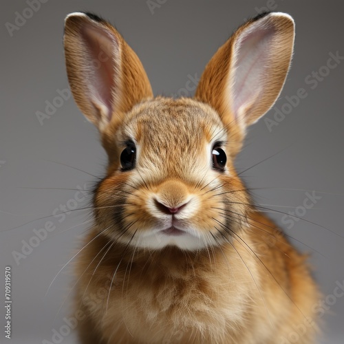 portrait of a red rabbit on a gray background