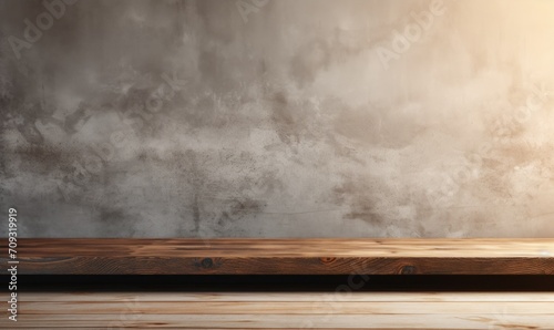 old wooden table and concrete wall, product mockup templatewall