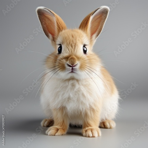 cute red rabbit on a dark gray background, studio photo