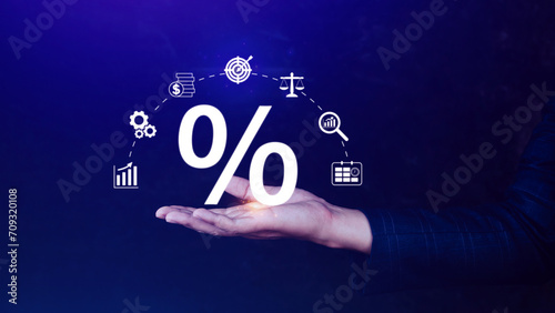 Interest rates and dividend, investment returns, income, retirement Compensation fund, investment, dividend tax, upward direction percentage symbol, saving money for investment, long term investment.