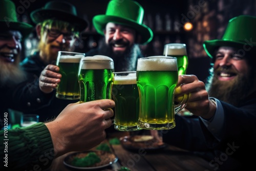People with beer celebrating St Patrick s day in pub