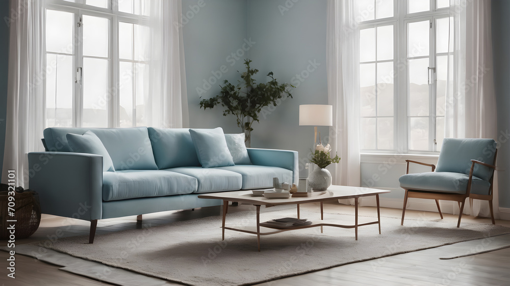 Fototapeta premium A pastel blue living room