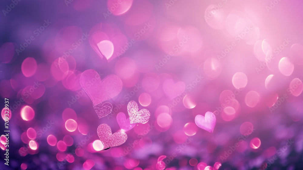 A symphony of floating pink hearts amidst a dreamy bokeh glow, painting an enchanting tableau of love and Valentine's Day magic