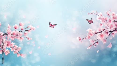 Fotografie, Tablou Serenity blooms with cherry blossoms and butterflies, a scene that captures the