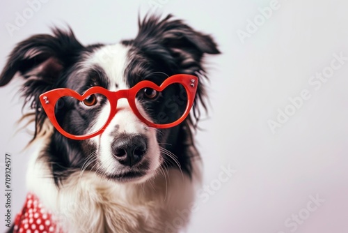 Valentine's Day: Cute dog in heart-shaped glasses