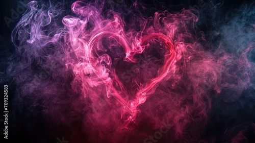 Captivating Display of Love: A Heart Formed by Pink Smoke Against a Stark Black Background