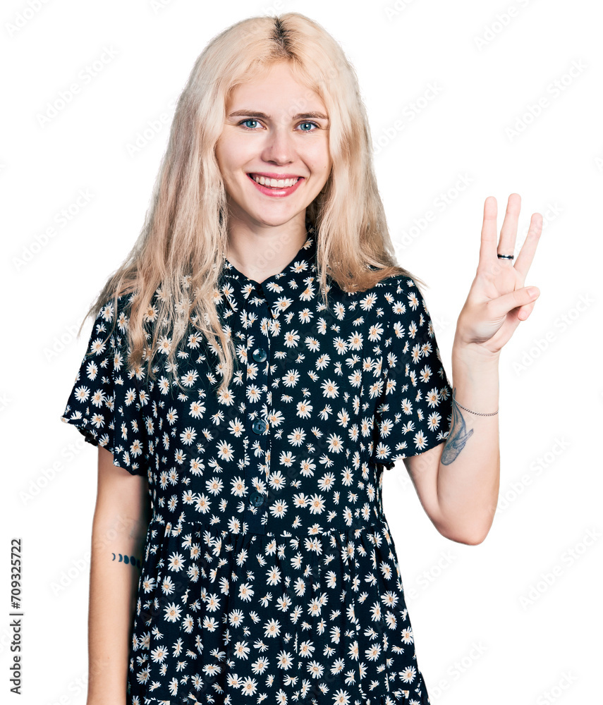 Young caucasian woman together showing and pointing up with fingers number three while smiling confident and happy. Young caucasian woman together showing and pointing up with fingers number three while smiling confident and happy.