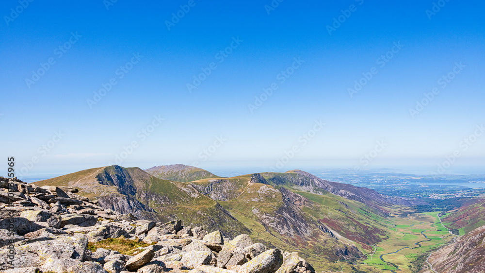 Gylder Fawr and Glyder Fach with view of Yr Wyddfa - Mount Snowden