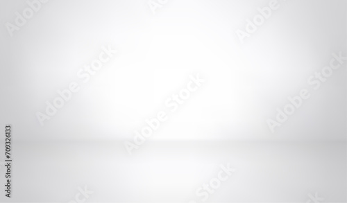 White studio background. Abstract empty room with soft light for product. Simple grey neutral backdrop. Line horizon. Gray gradient background. Texture blank wall and floor. Vector illustration photo