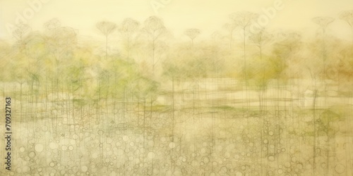 Golden green spring landscape. Artistic bokeh and nature melting together to a dream card, banner. Illusory, enchanting mirage of a seasonal spring arrival. Ephemeral nature coming through the winter.