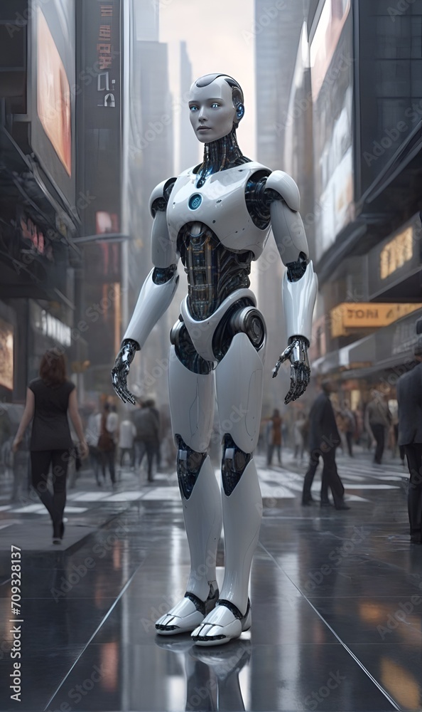 A humanoid robot based on artificial intelligence, in a human world