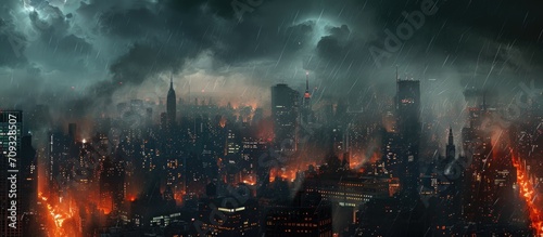 Nocturnal city thunderstorm. photo