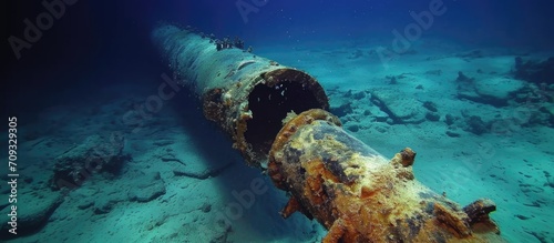 Sunken German submarine U-352's damaged torpedo tube off North Carolina's coast. photo