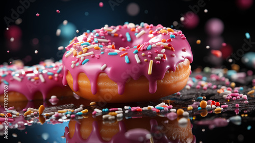 Fun Sprinkled Strawberry Colorful Donut. this sweet donut dessert with colorful sprinkles topping is very yummy and delicious. 