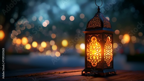 Arabic lanterns on the street in the old city at night