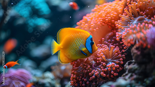 3d wallpaper coral reef tropical colorful fish in the water aquarium © Clipart Collectors