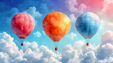 3d wallpaper watercolor baby air balloon seamless pattern