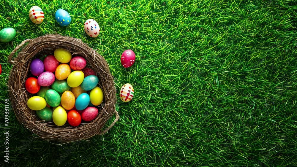 Easter eggs on the grass. Happy Easter. Cheerful animation. Easter eggs on the grass. Happy Easter. Cheerful animation.